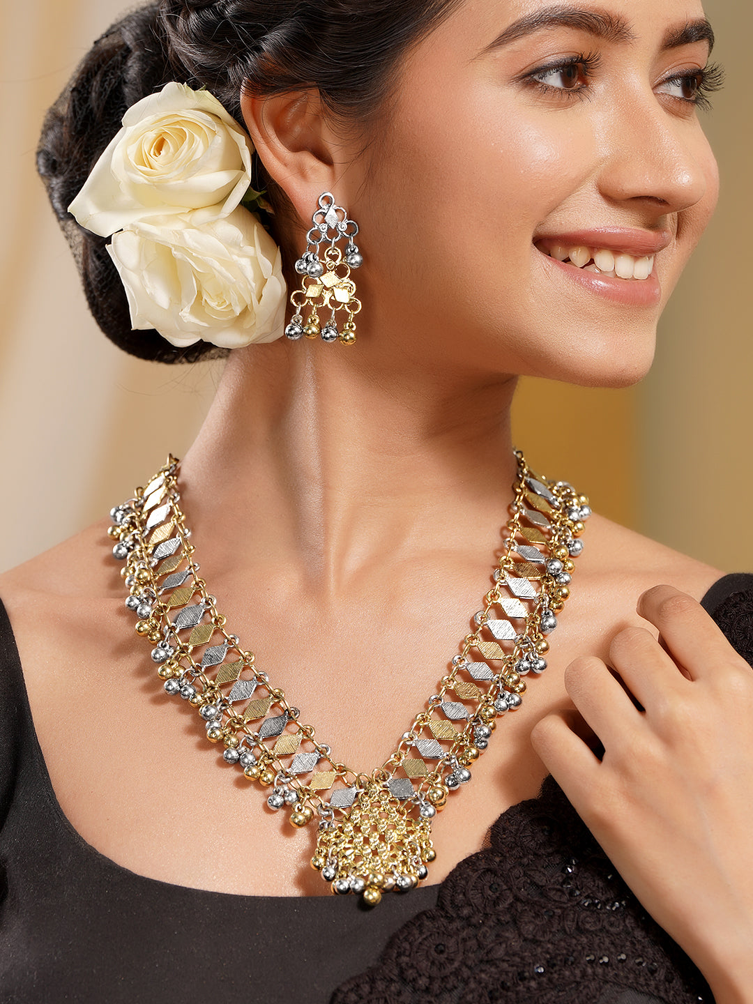 Oxidised Ghungroo Festive Necklace Set フリーサイズ