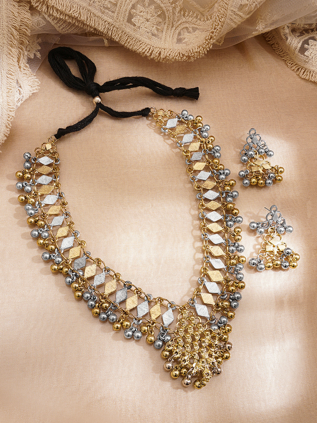 Oxidised Ghungroo Festive Necklace Set フリーサイズ