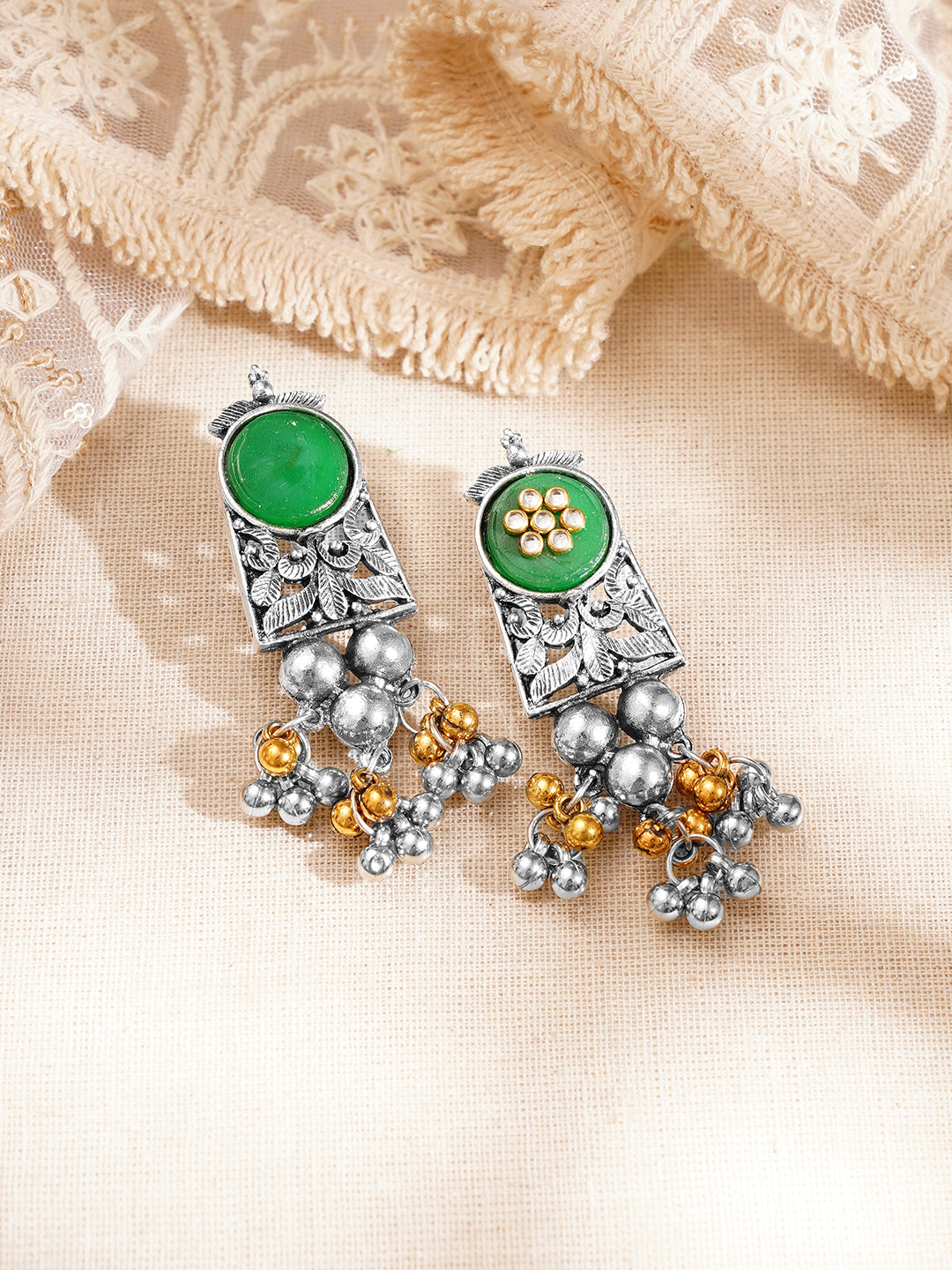 【Rubans】 Oxidised Green Enamel Ghungroo Charm Choker Necklace Set｜オキシダイズド グリーンエナメル グングルー チョーカーネックレスセット