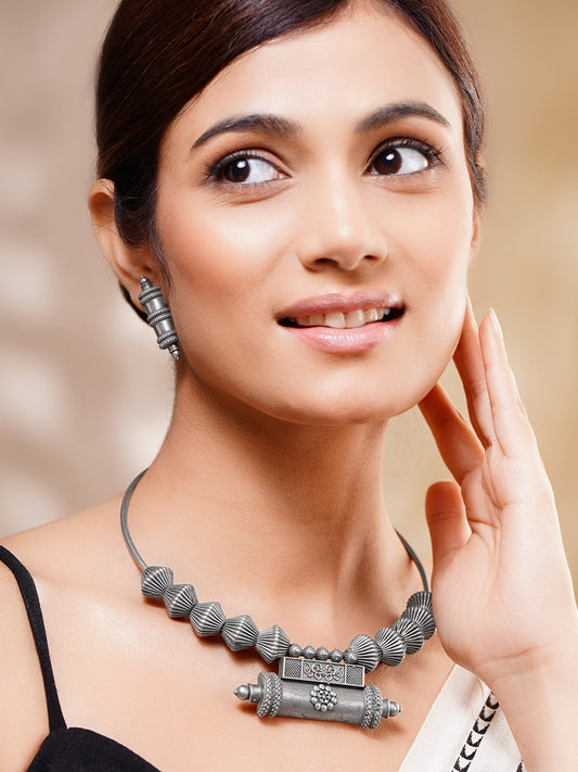 Contemporary Oxidised Collar Necklace Set フリーサイズ