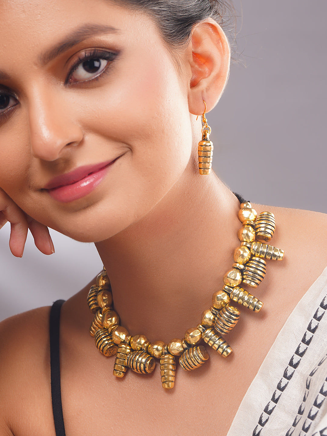 【Rubans】 Gold Plated Oxidised Tribal Necklace Set｜ゴールドメッキ オキシダイズド トライバル ネックレスセット