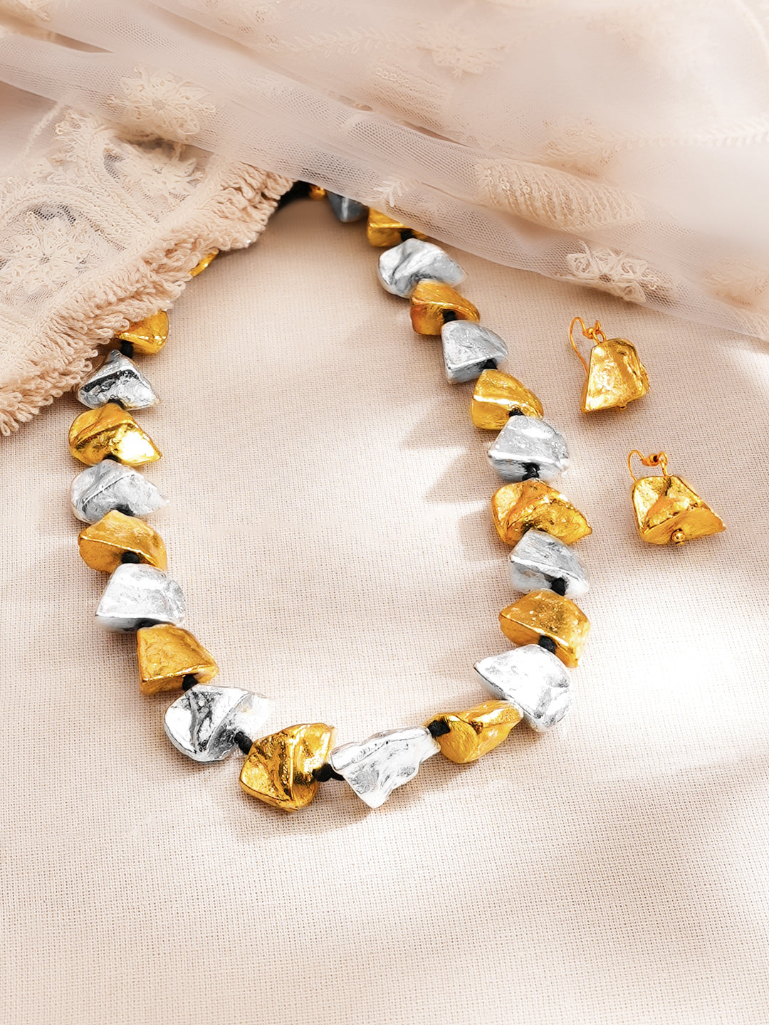【Rubans】 Dual Toned Chunky Oxidised Necklace Set｜デュアルトーン チャンキー オキシダイズド ネックレスセット