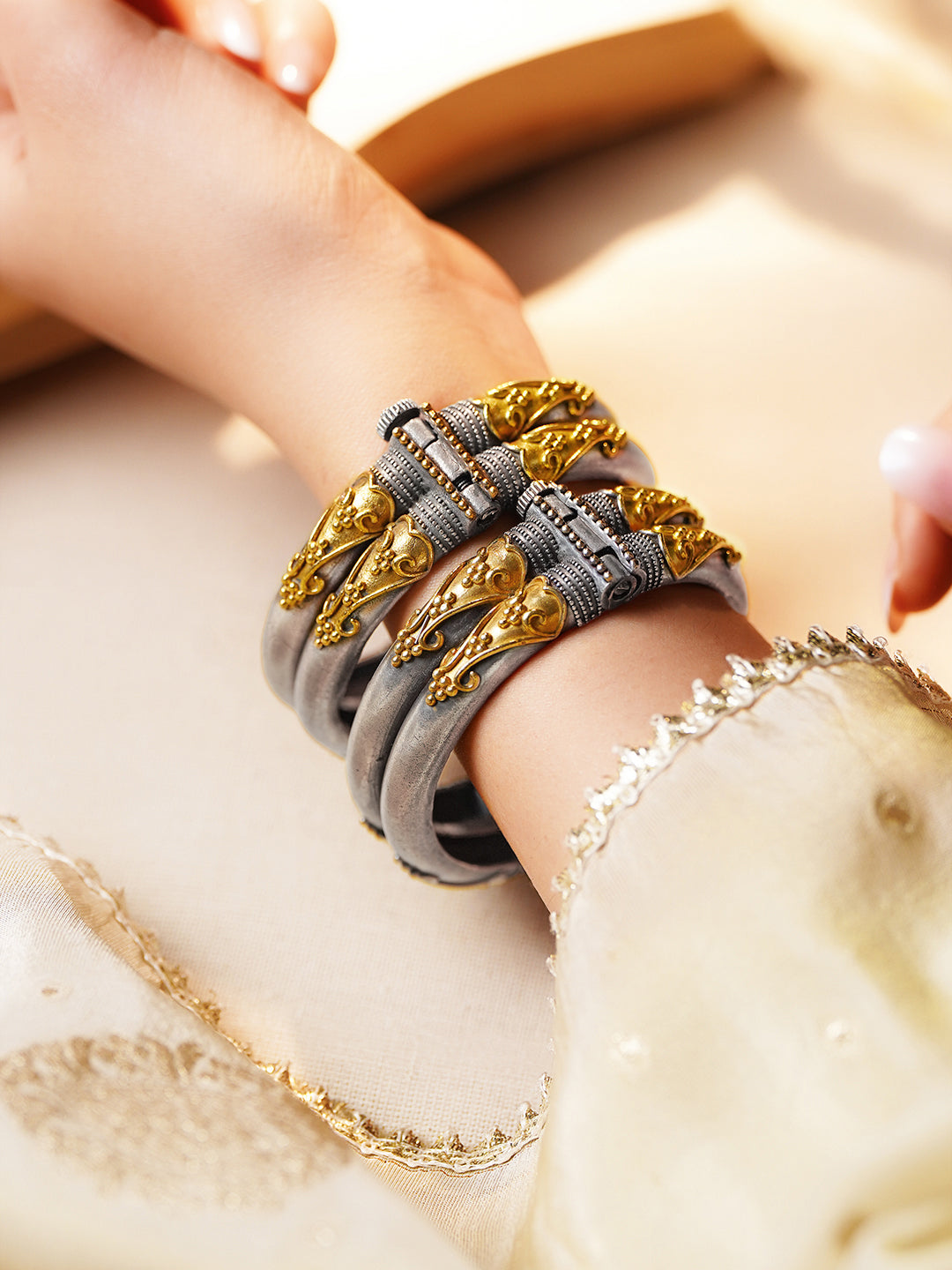 Vintage Dual Tone Statement Bangles Length - One size