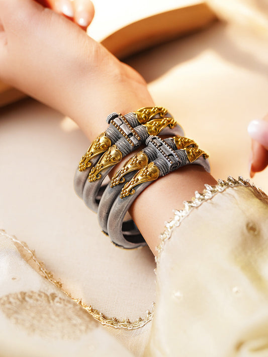 Vintage Dual Tone Statement Bangles Length - One size