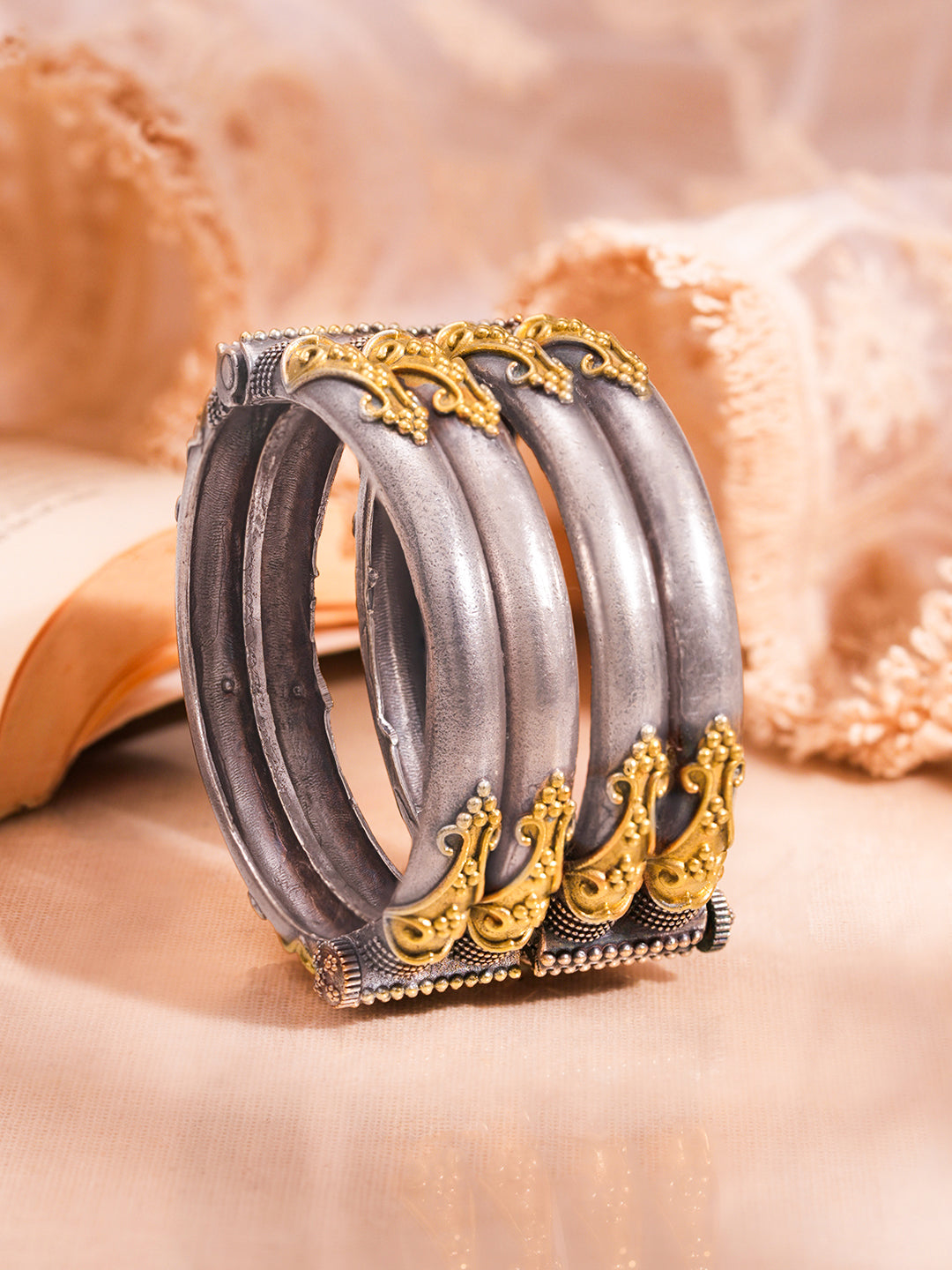 Vintage Dual Tone Statement Bangles Length - One size