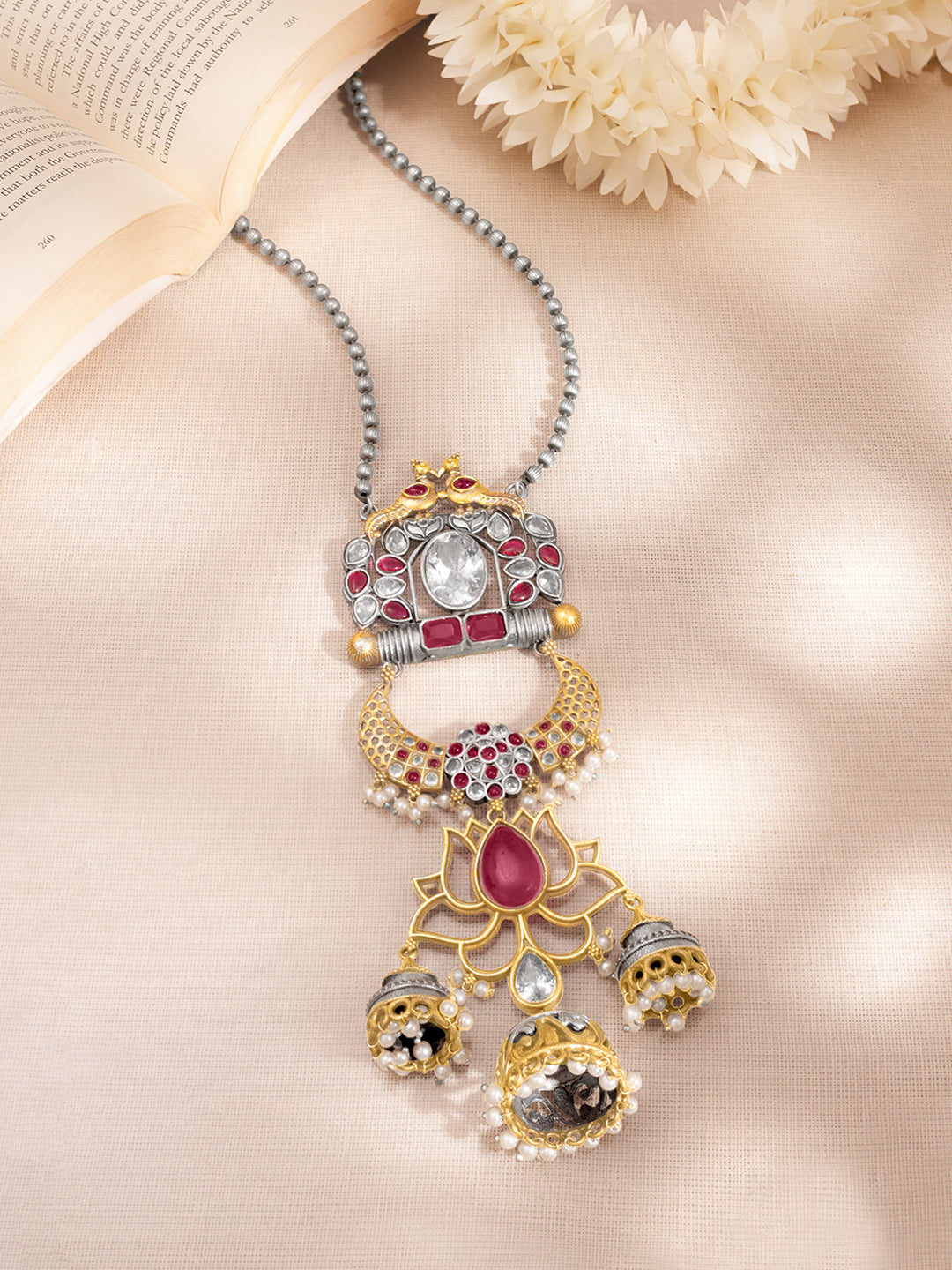 Heritage Lotus Pendant Long Necklace Length - 40 cm