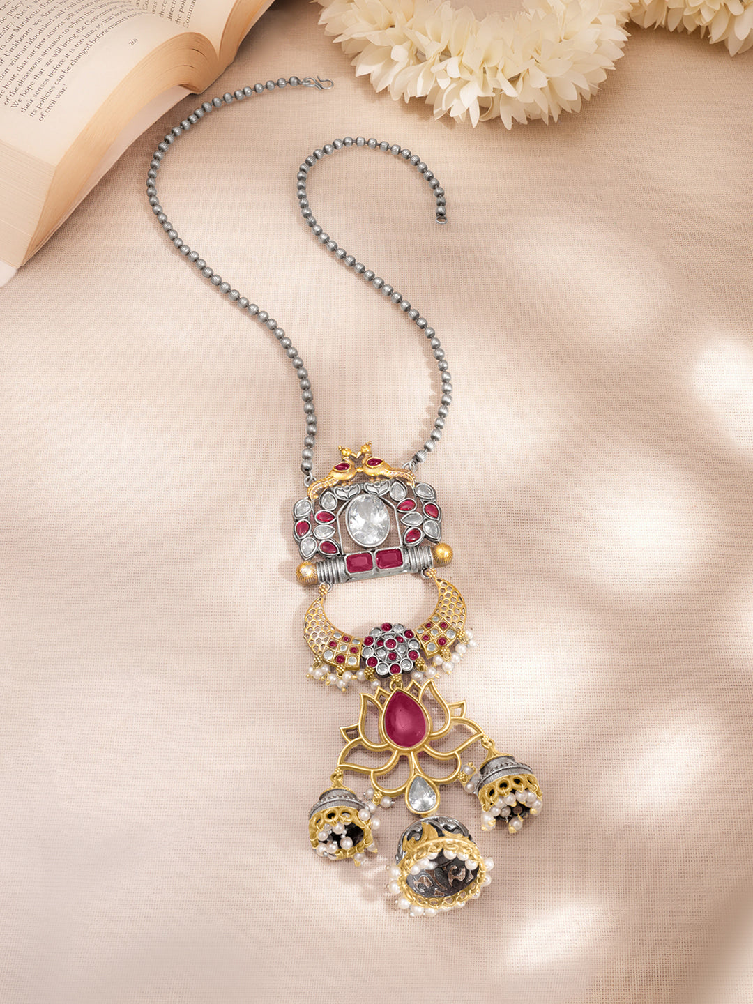 Heritage Lotus Pendant Long Necklace Length - 40 cm