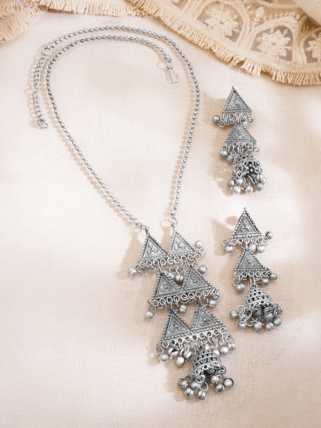 Oxidised Tribal Ghungroo Statement Necklace Set Length - 37 cm