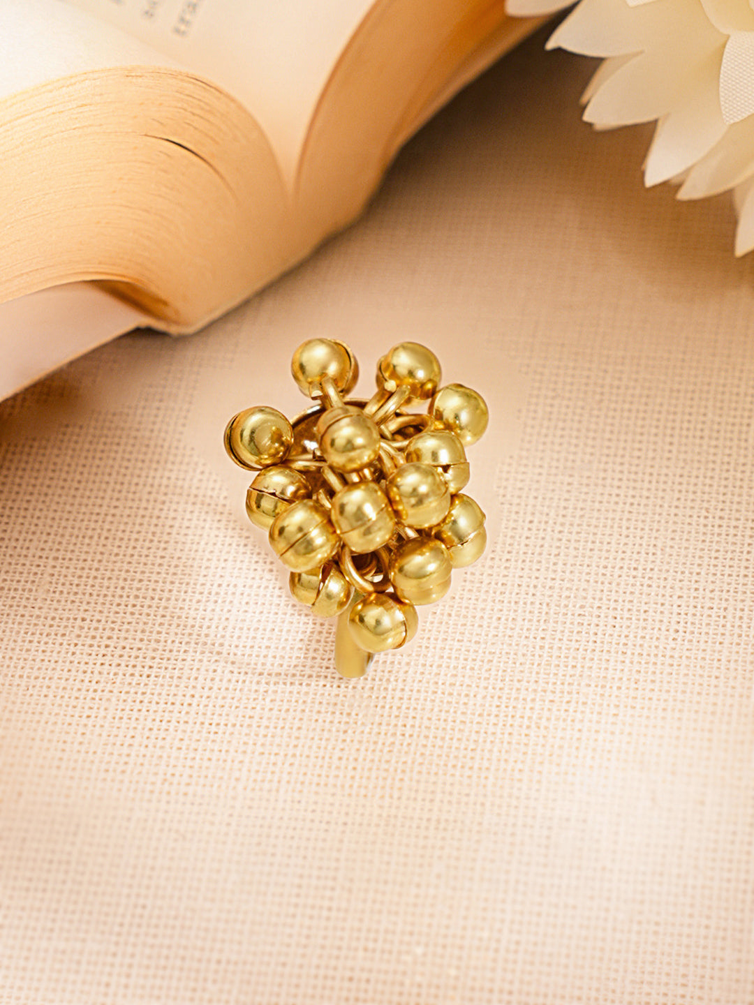 Gold Ghungroo Statement Adjustable Ring Length - Adjustable