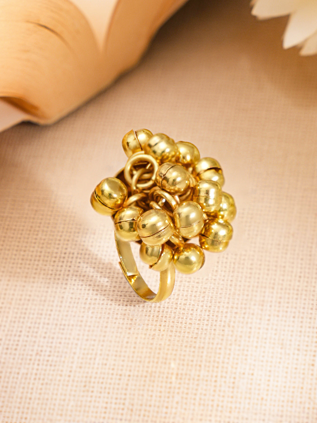 Gold Ghungroo Statement Adjustable Ring Length - Adjustable
