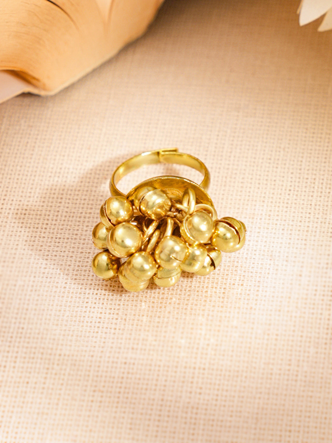Gold Ghungroo Statement Adjustable Ring Length - Adjustable