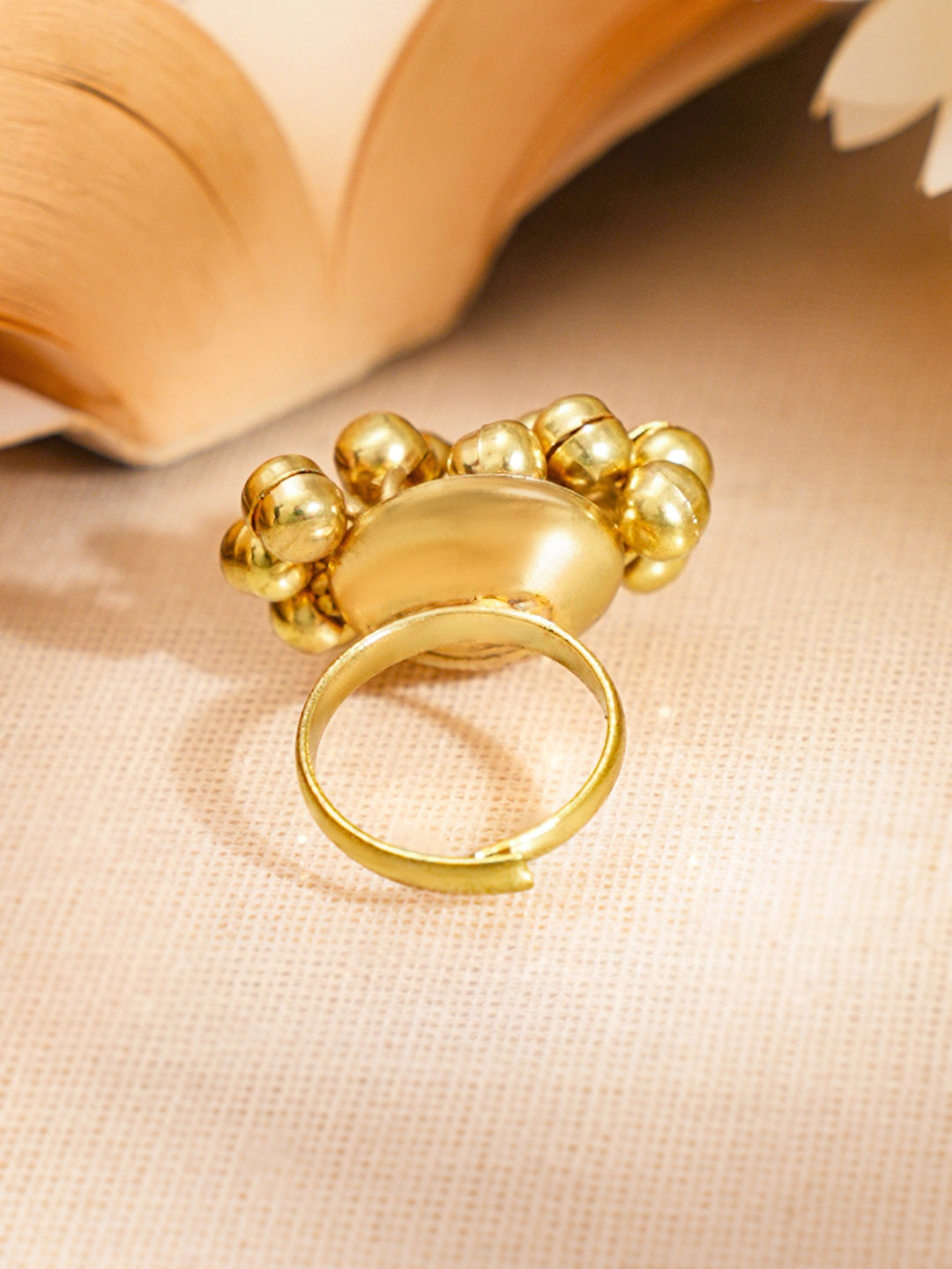 Gold Ghungroo Statement Adjustable Ring Length - Adjustable