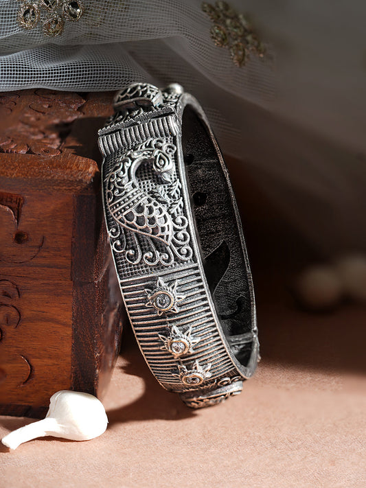 Rubans Oxidised Filigree Silver Plated Handcrafted Peacock Bracelet Silver