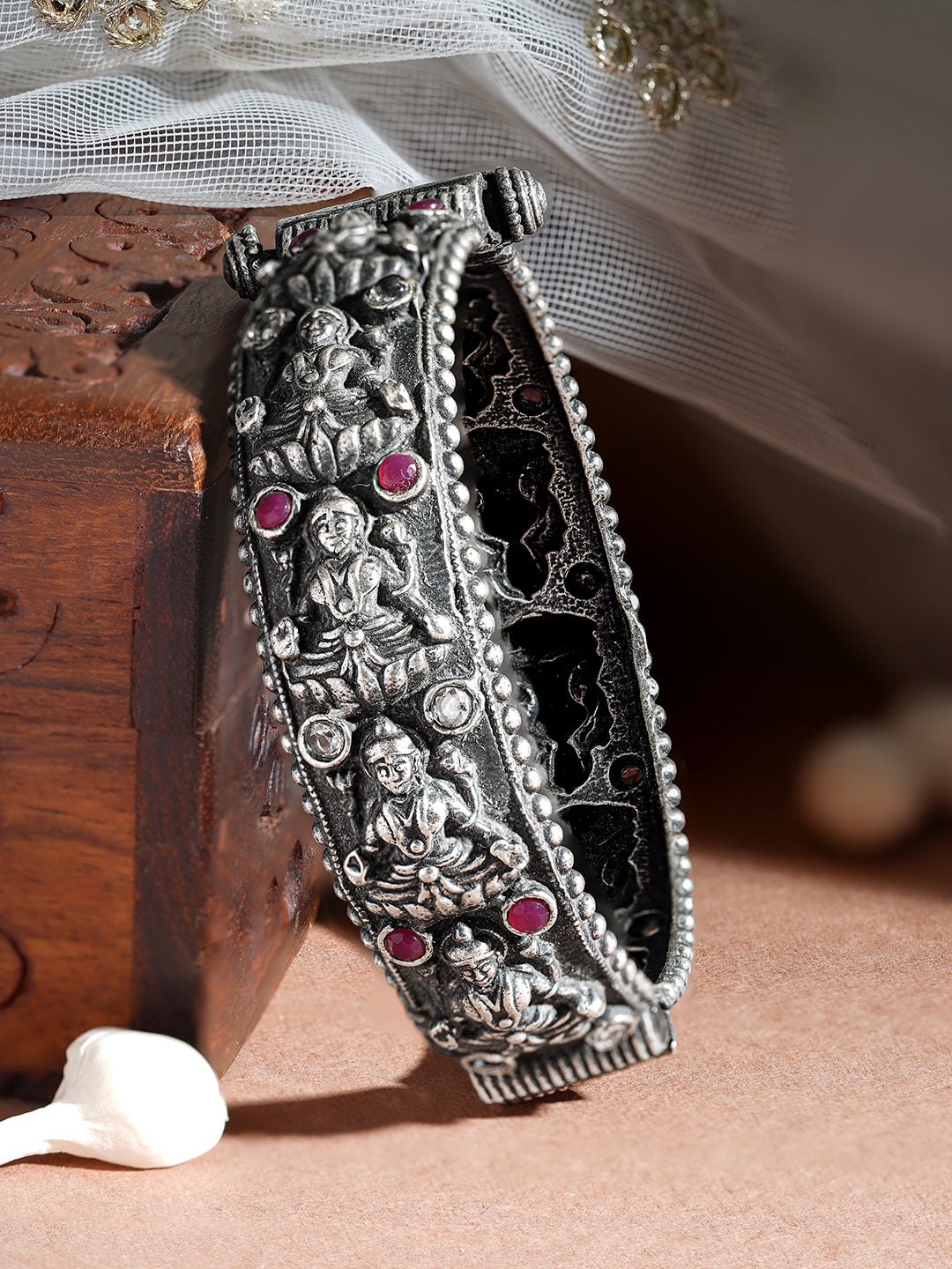 Rubans Oxidised Filigree Silver Plated Handcrafted Durga Bracelet Silver