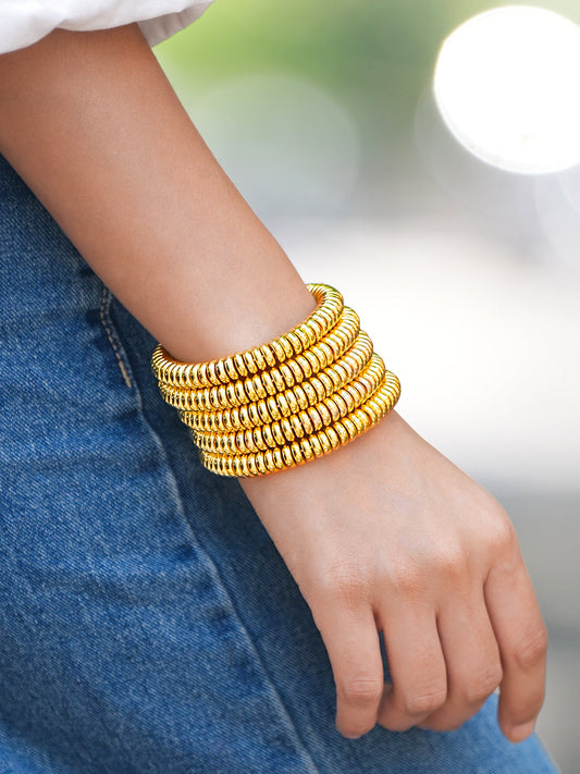 Glossy Golden Beaded Coiled Bracelet Gold 1