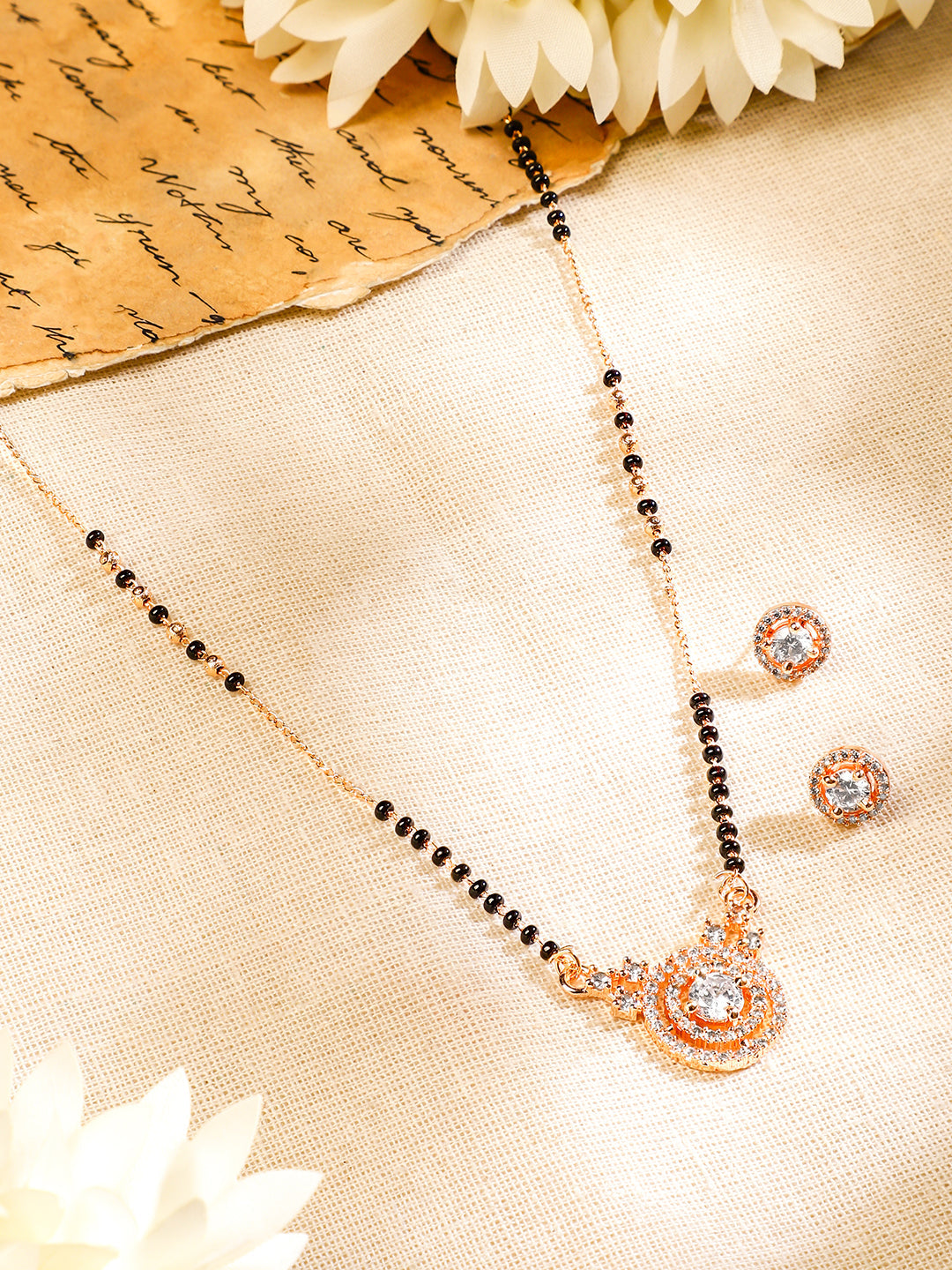 Rubans Gold Plated Black and White Beads Mangalsutra Set Gold