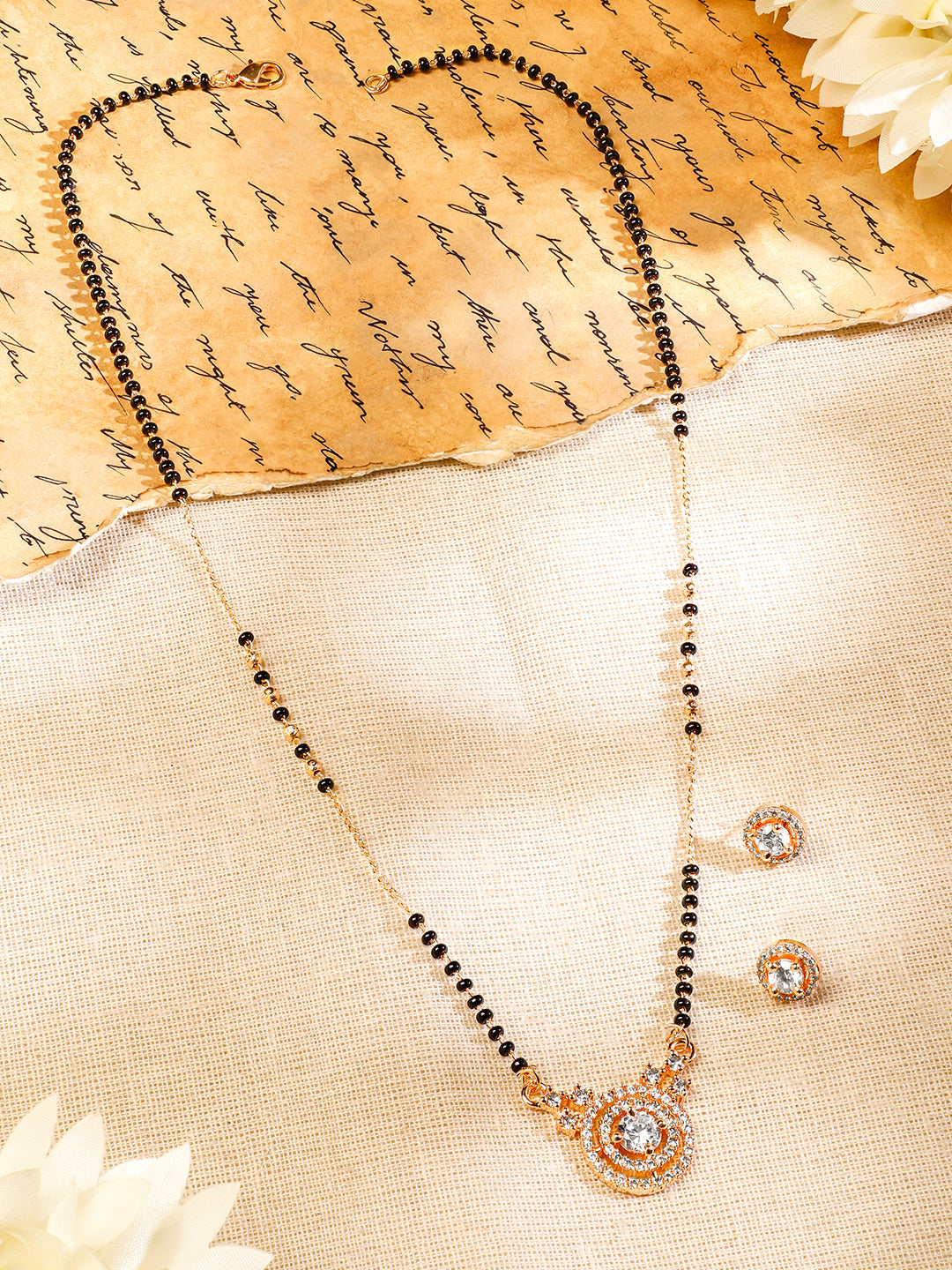 Rubans Gold Plated Black and White Beads Mangalsutra Set Gold