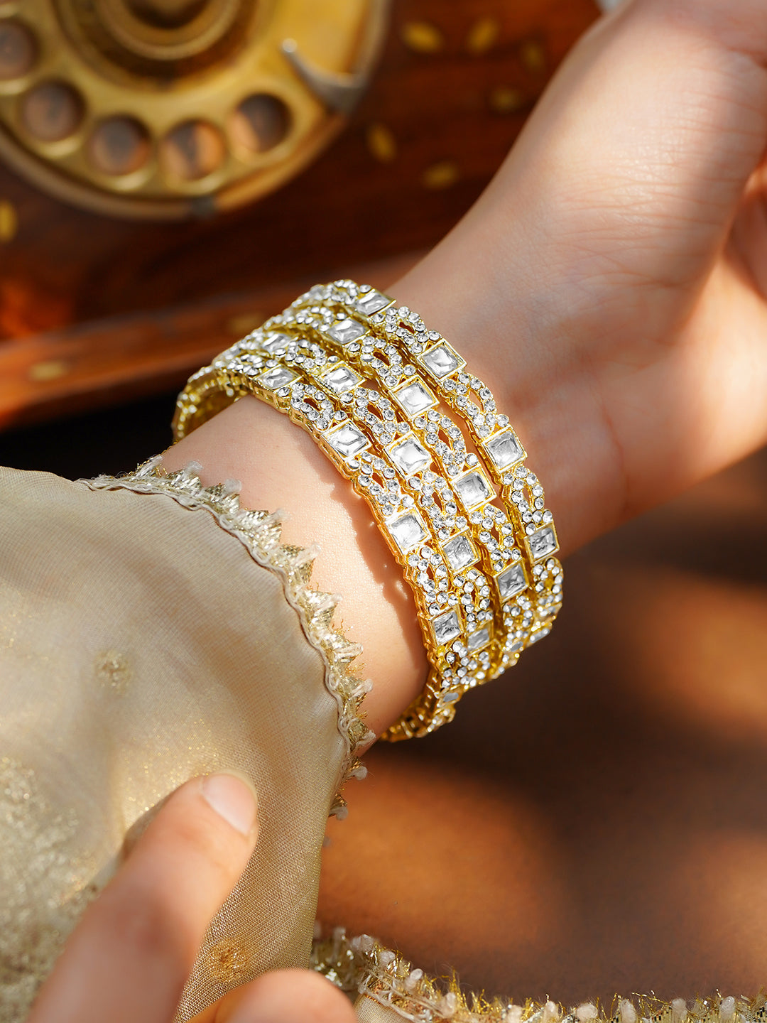 Kundan Crystal Embellished Designer Bangles 2.4 - Small