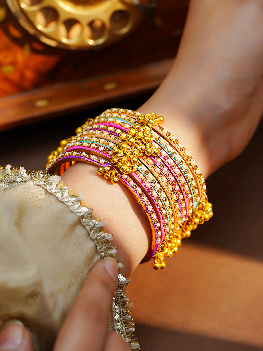 Kashmiri Multicolor Ghungroo Bangle Stack Set 2.8 - Large
