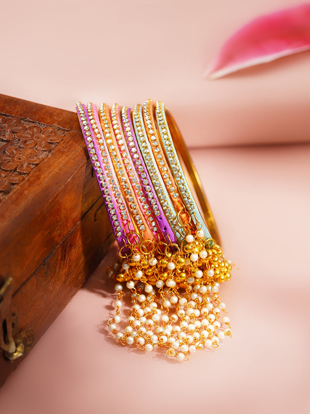 Pearl Tassel Multicolor Kashmiri Bangle Stack Set 2.4 - Small