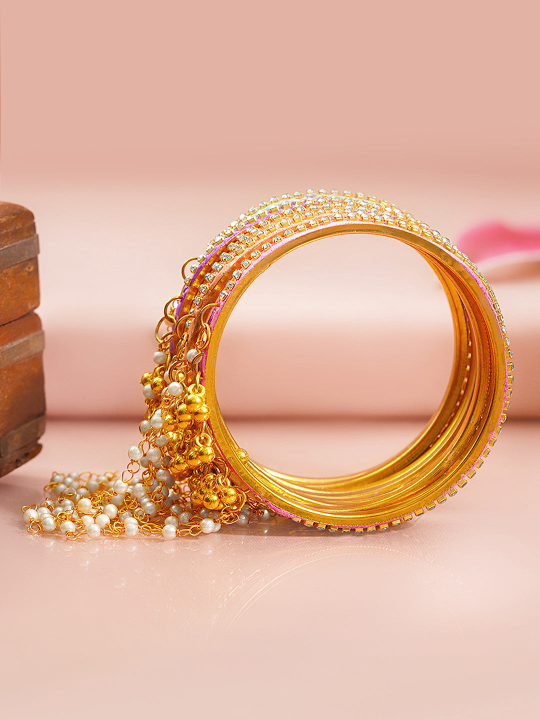 Pearl Tassel Multicolor Kashmiri Bangle Stack Set 2.4 - Small
