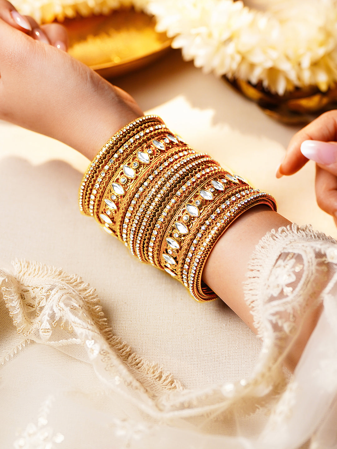Vintage Luxe Crystal Gold Bangles 2.8 - Large