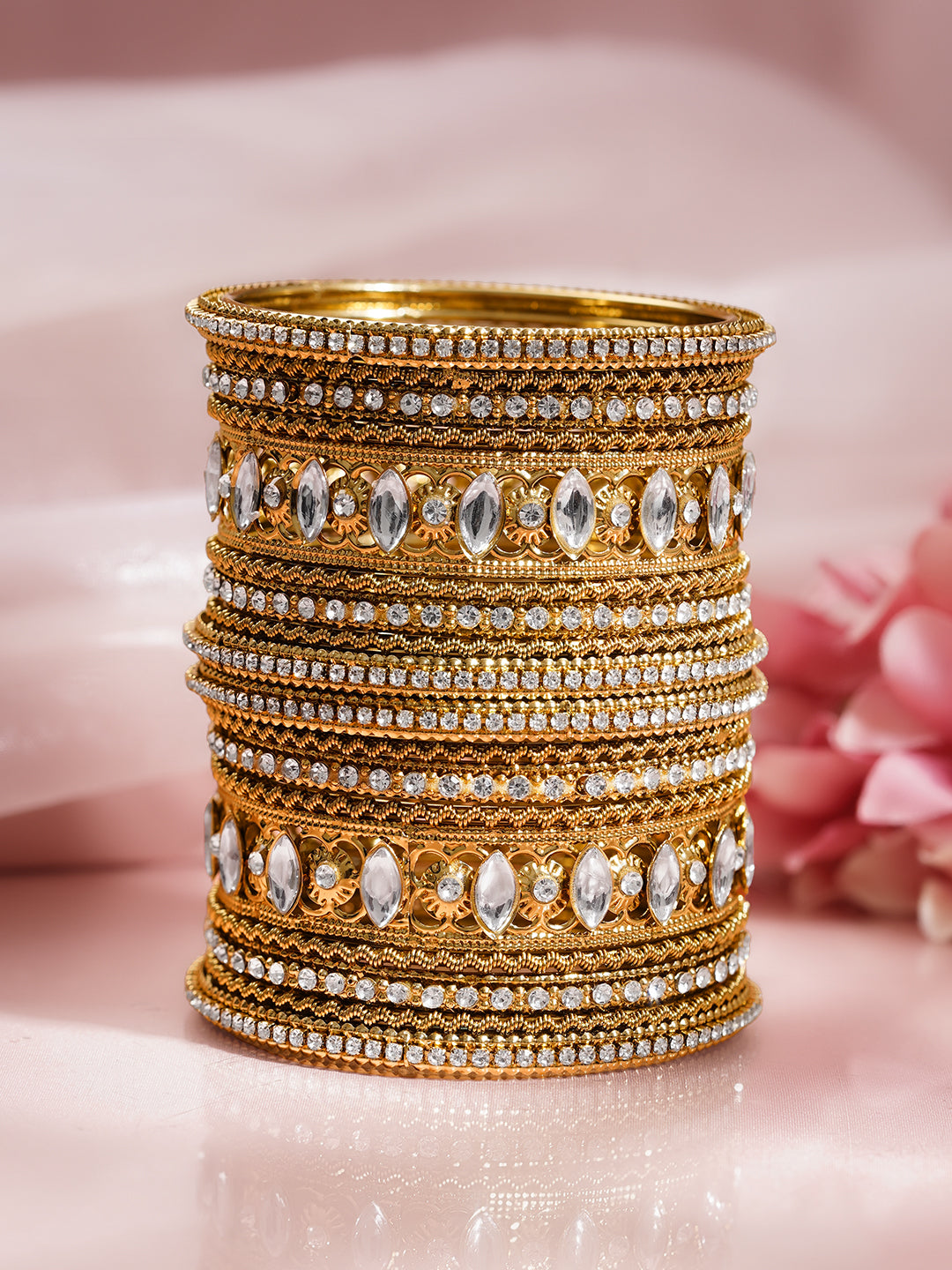 Vintage Luxe Crystal Gold Bangles 2.4 - Small
