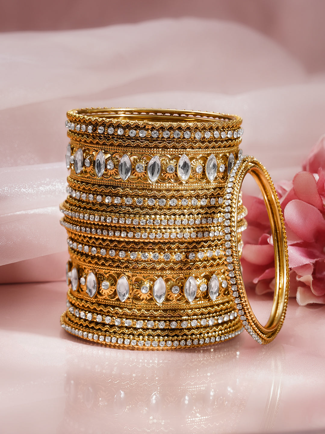 Vintage Luxe Crystal Gold Bangles 2.8 - Large