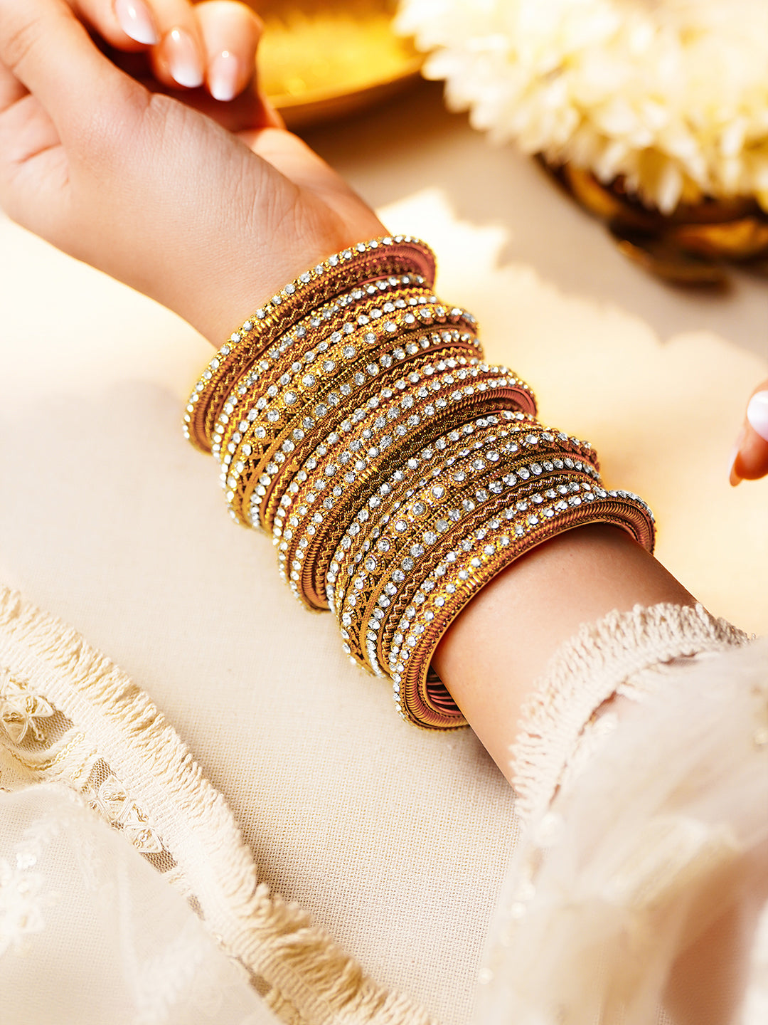 Crystal Luxe Stacked Gold Bangles 2.4 - Small