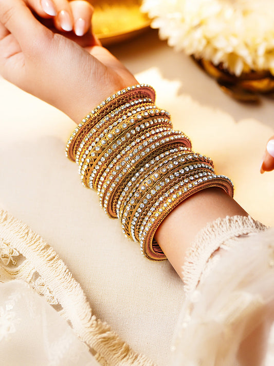 Crystal Luxe Stacked Gold Bangles 2.4 - Small