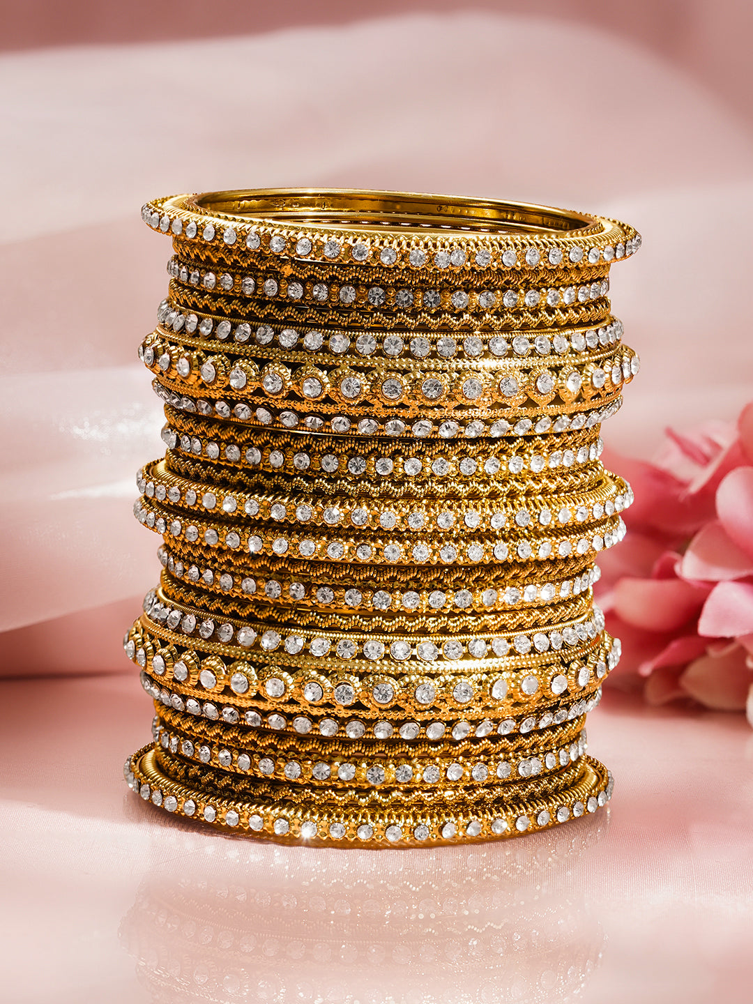 Crystal Luxe Stacked Gold Bangles 2.4 - Small
