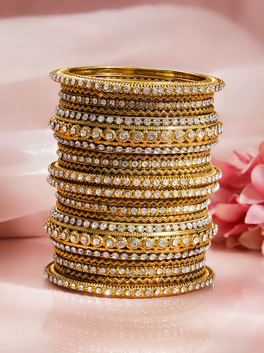 Crystal Luxe Stacked Gold Bangles 2.4 - Small