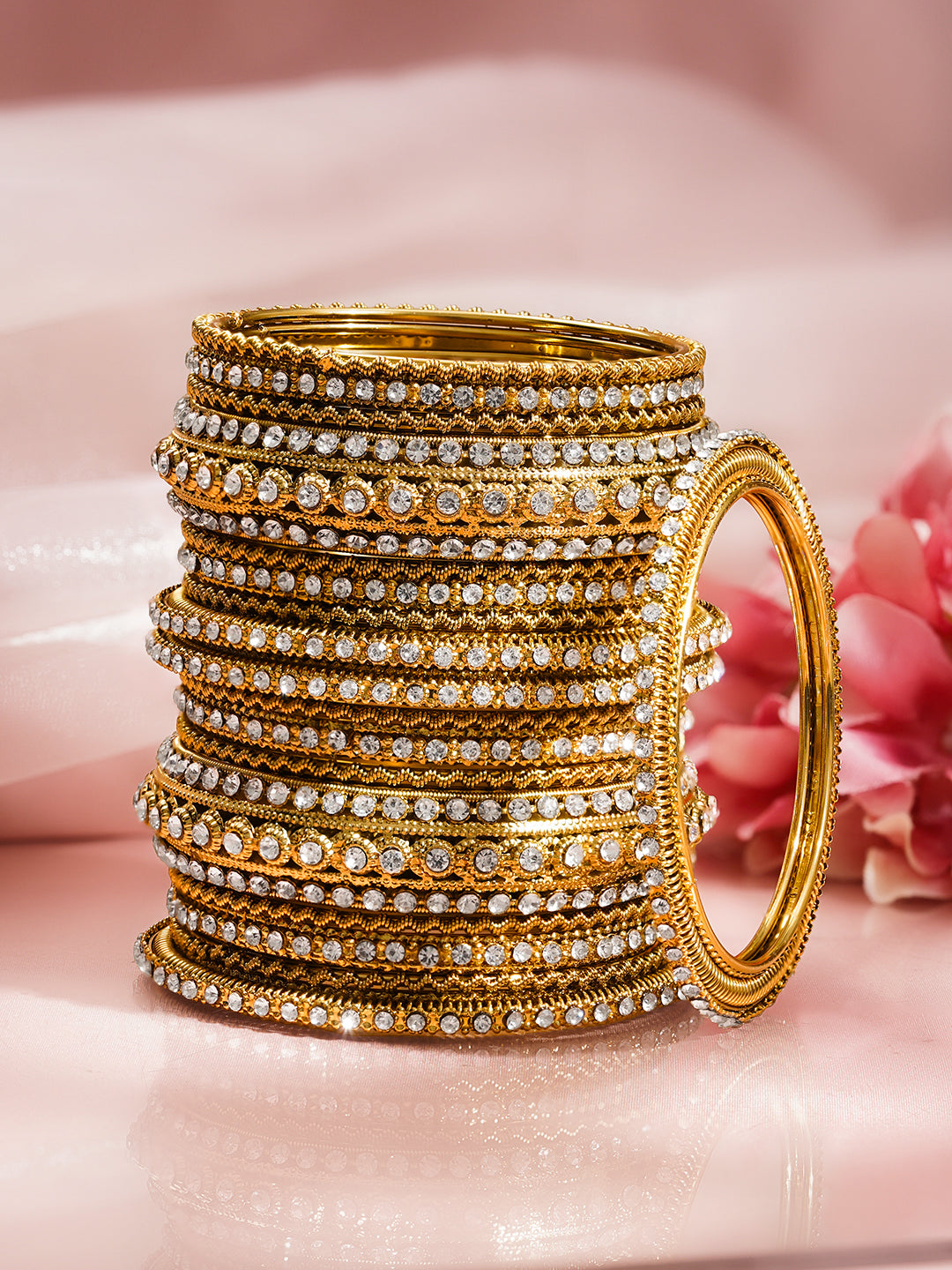 Crystal Luxe Stacked Gold Bangles 2.4 - Small