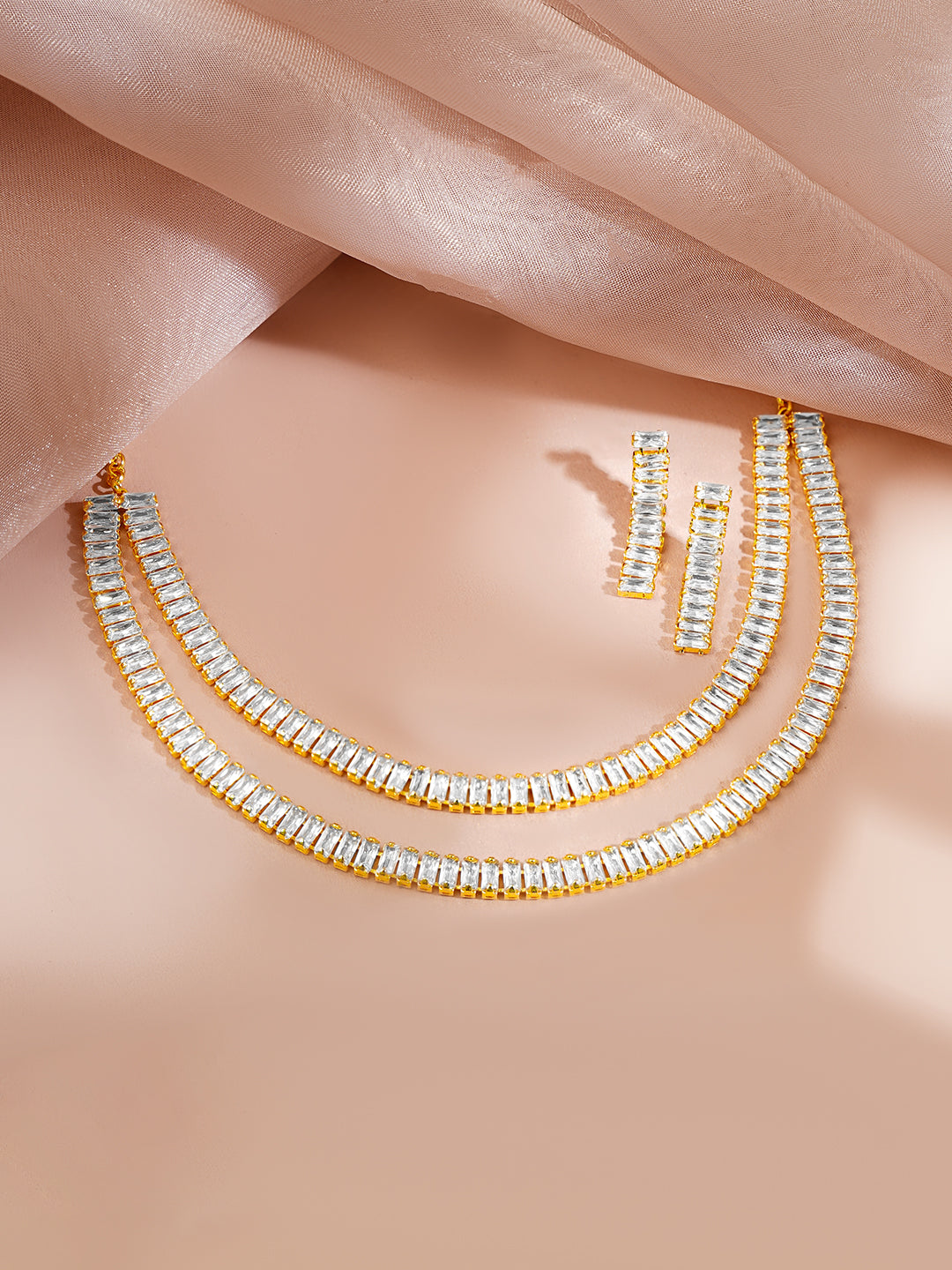 【Rubans】 Gold Plated Layered American Diamond Statement Necklace Set｜ゴールドメッキ レイヤード アメリカンダイヤモンド ステートメント ネックレスセット