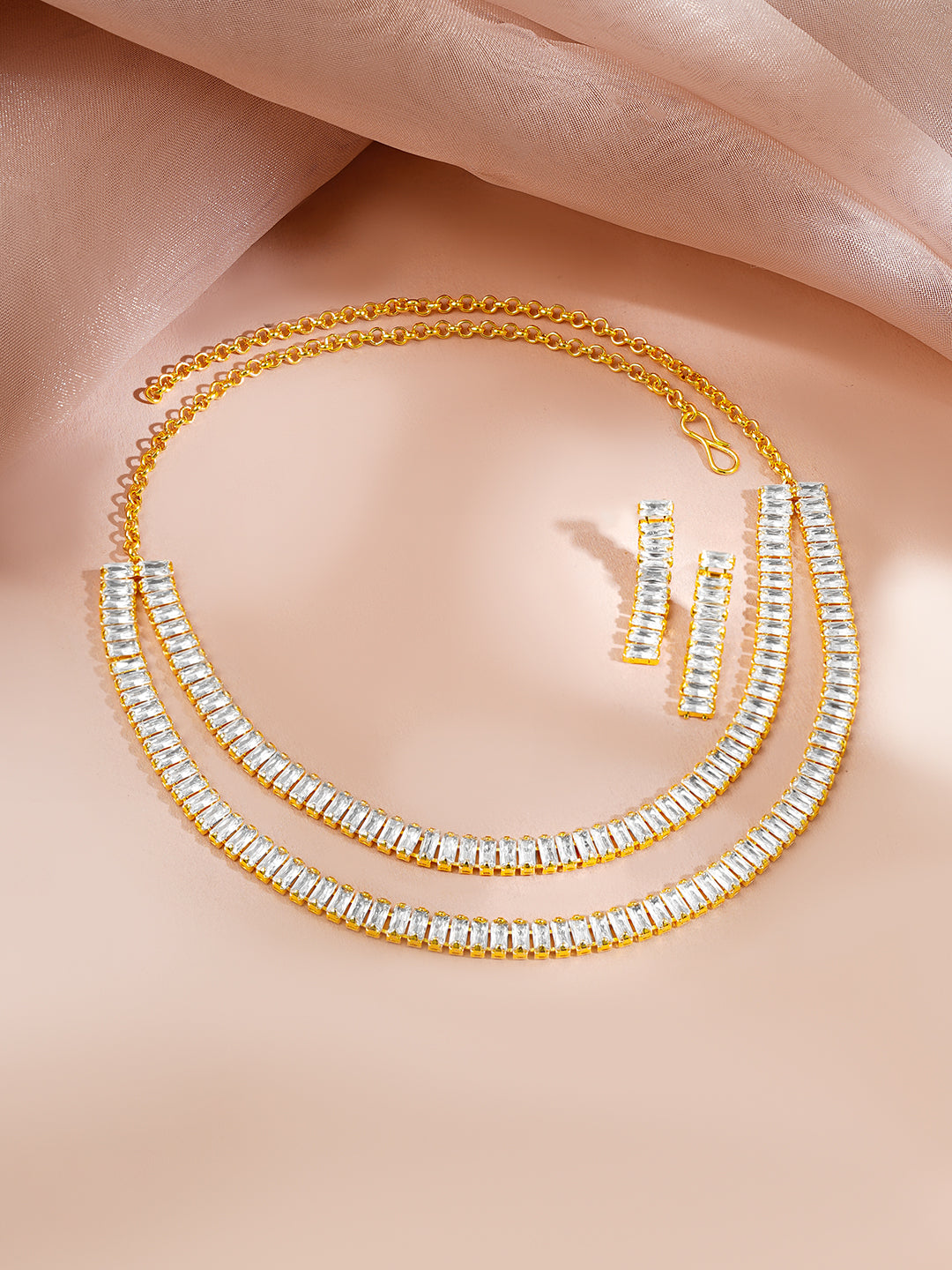 【Rubans】 Gold Plated Layered American Diamond Statement Necklace Set｜ゴールドメッキ レイヤード アメリカンダイヤモンド ステートメント ネックレスセット