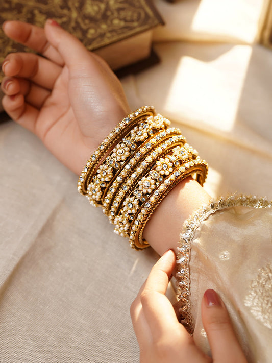 【Rubans】 Bridal Luxe Pearl Zirconia Bangles Set of 6 (Size 2.8)｜ブライダル リュクス パール＆ジルコニア バングル 6本セット（サイズ 2.8）