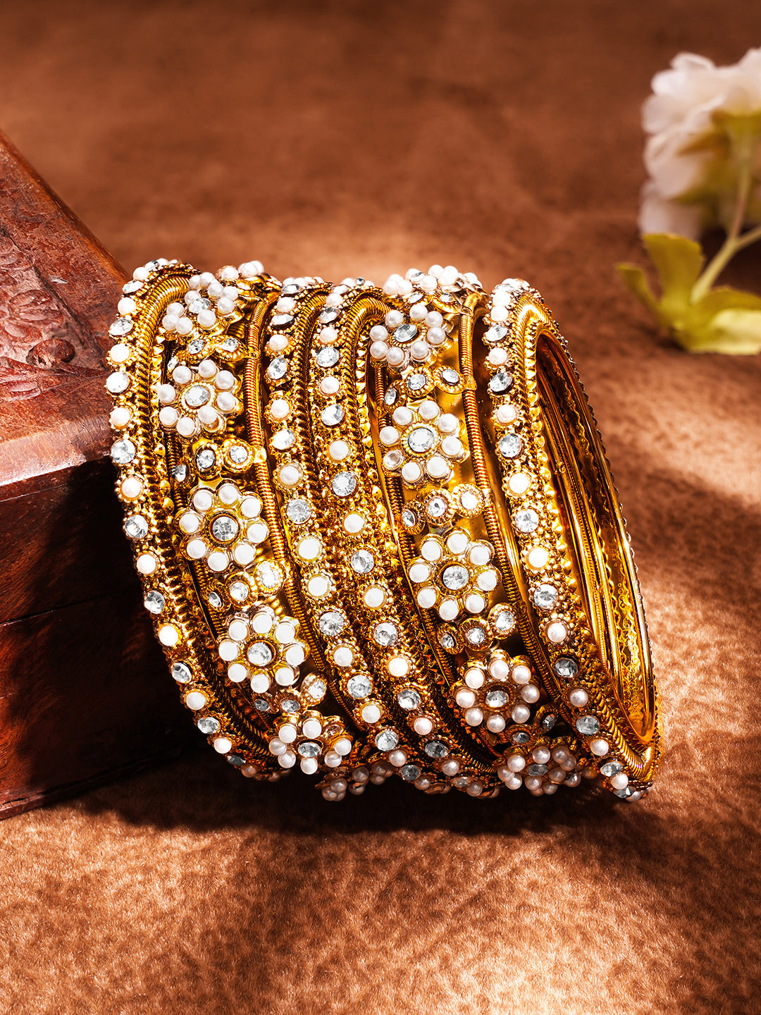 【Rubans】 Bridal Luxe Pearl Zirconia Bangles Set of 6 (Size 2.6)｜ブライダル リュクス パール＆ジルコニア バングル 6本セット（サイズ 2.6）