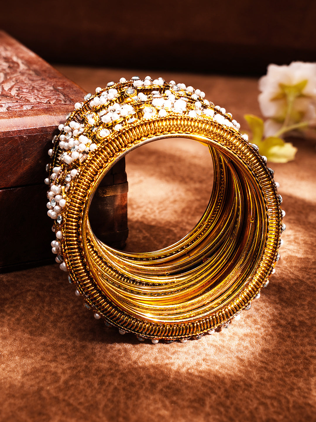 【Rubans】 Bridal Luxe Pearl Zirconia Bangles Set of 6 (Size 2.8)｜ブライダル リュクス パール＆ジルコニア バングル 6本セット（サイズ 2.8）