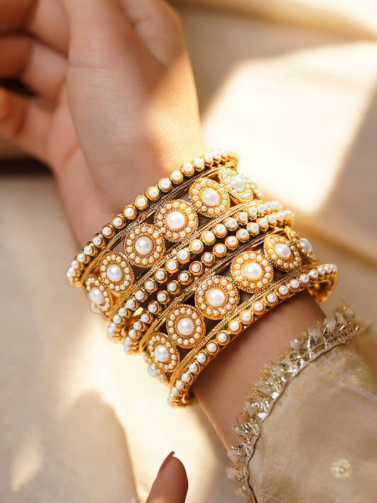 Wedding Glow Pearl Bangles Set フリーサイズ