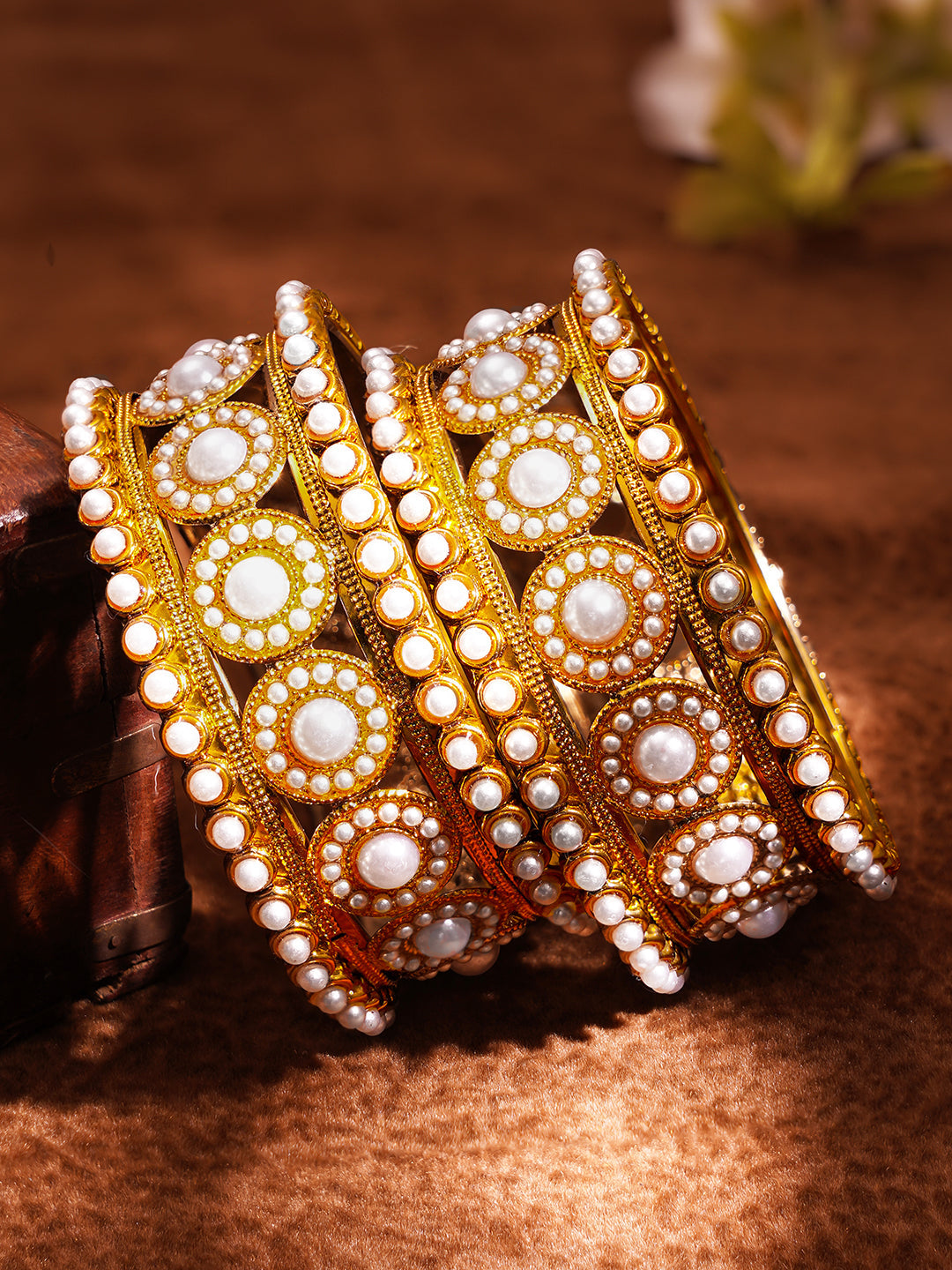Wedding Glow Pearl Bangles Set フリーサイズ