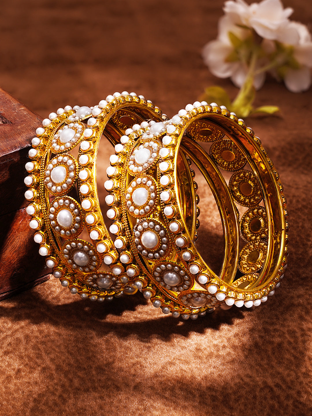 Wedding Glow Pearl Bangles Set フリーサイズ