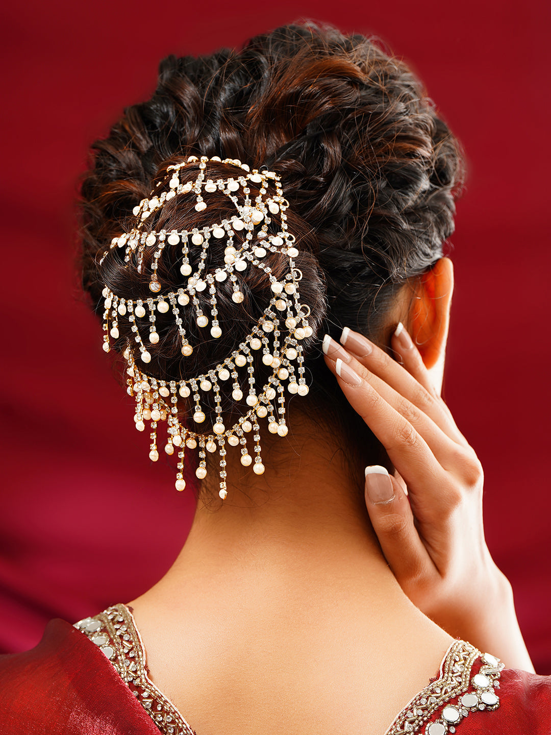 【Rubans】 Gold Plated American Diamond Zirconia Pearl Beaded Hair Brooch｜ゴールドメッキ アメリカンダイヤモンド ジルコニア パールビーズ ヘアブローチ