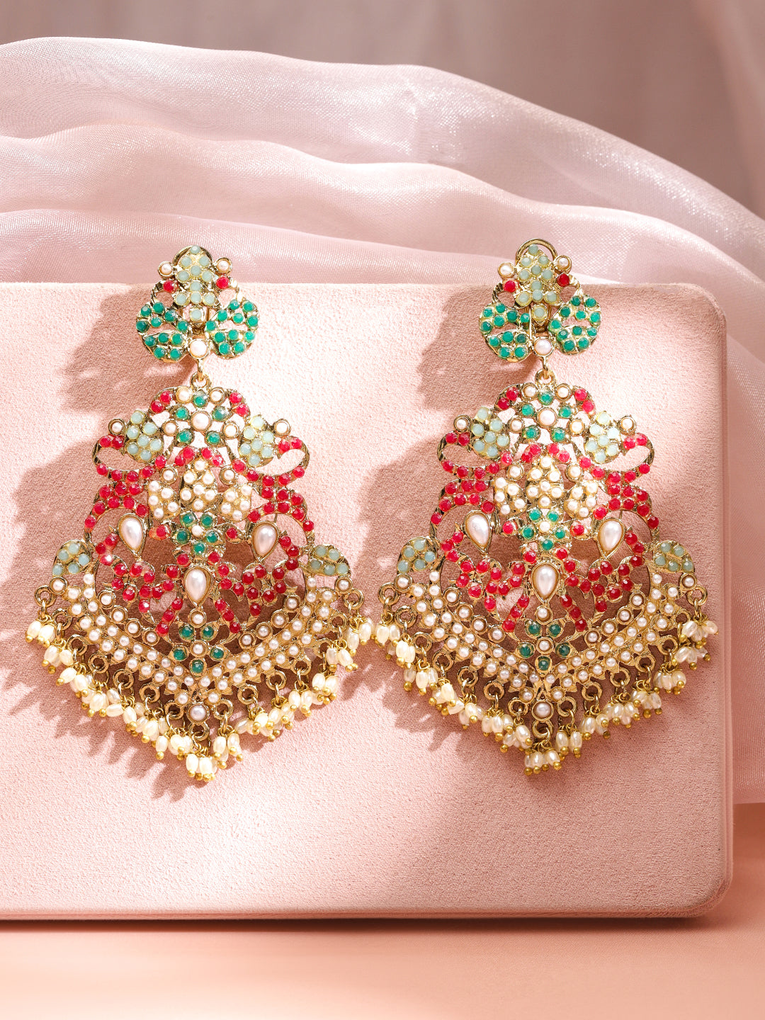 Multicolor Gold Toned Pearl Dangler Earrings フリーサイズ