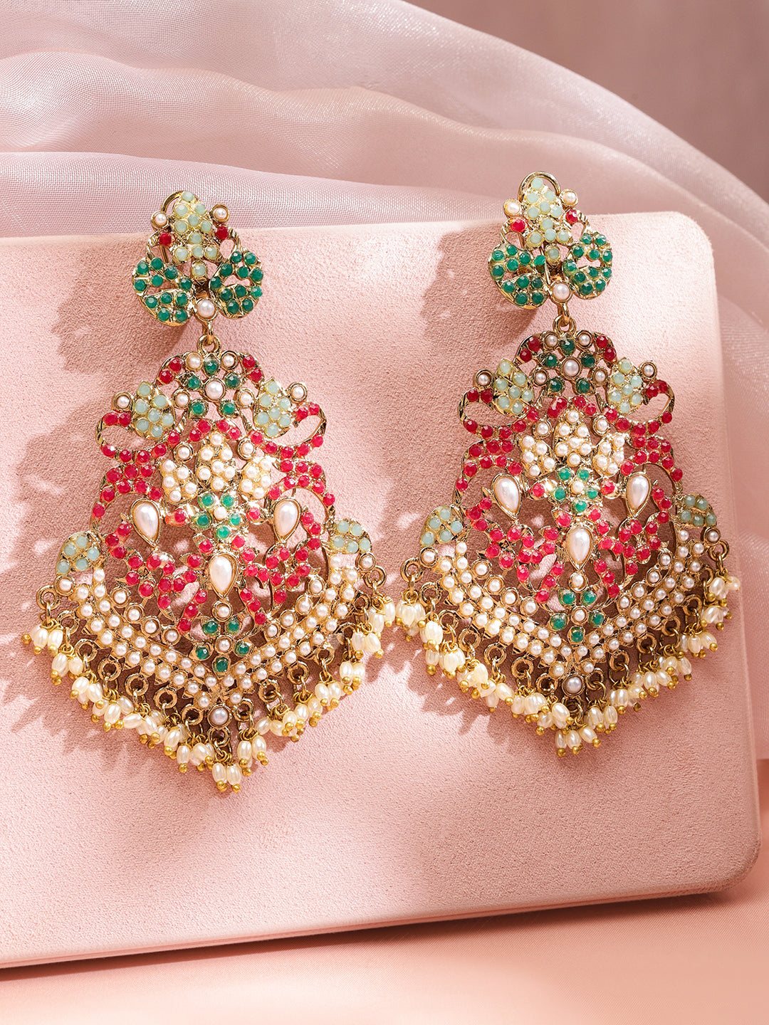 Multicolor Gold Toned Pearl Dangler Earrings フリーサイズ