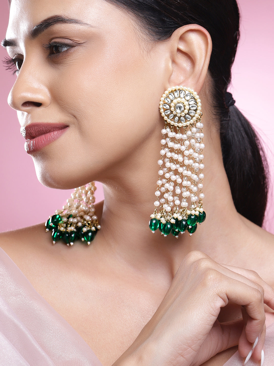 Royal Greens Multistrand Pearl Chandelier Earrings フリーサイズ