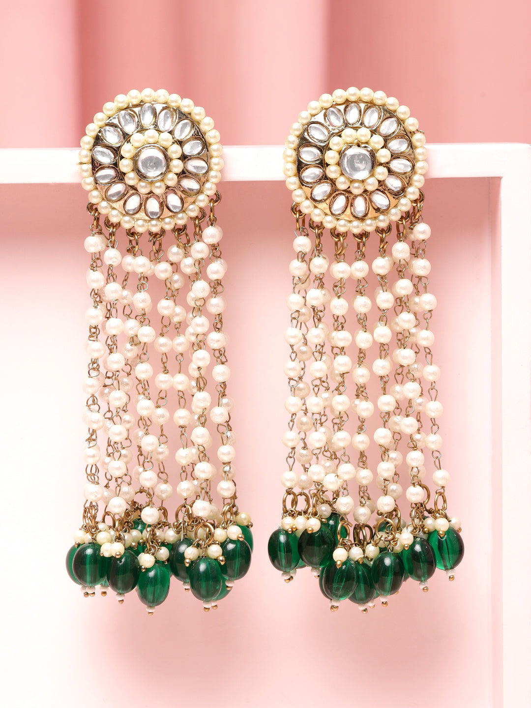 Royal Greens Multistrand Pearl Chandelier Earrings フリーサイズ