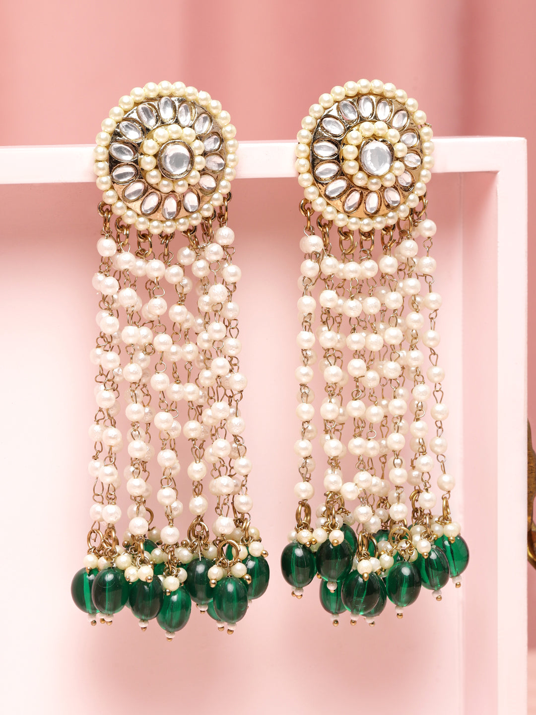 Royal Greens Multistrand Pearl Chandelier Earrings フリーサイズ