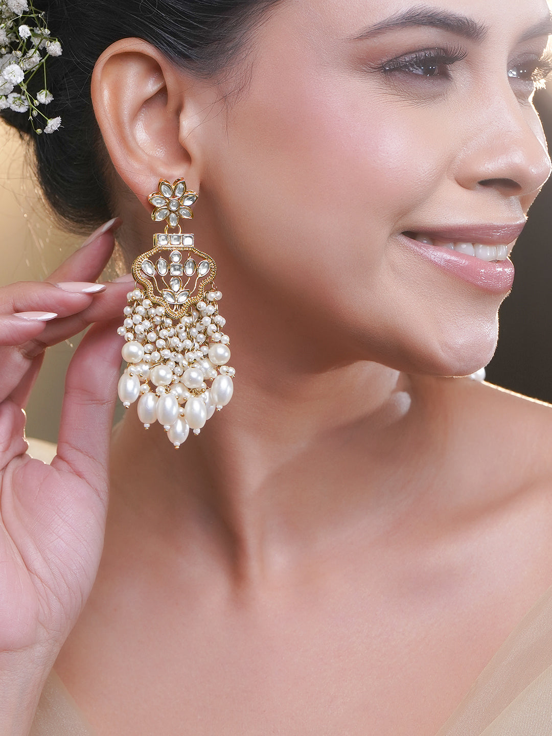 Royal Kundan Pearl Chandelier Earrings フリーサイズ