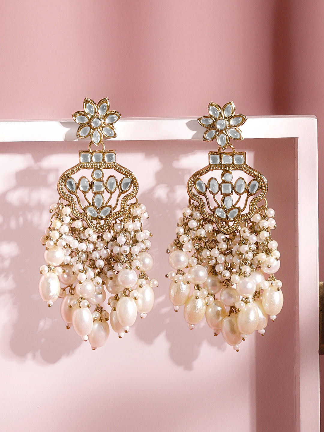 Royal Kundan Pearl Chandelier Earrings フリーサイズ