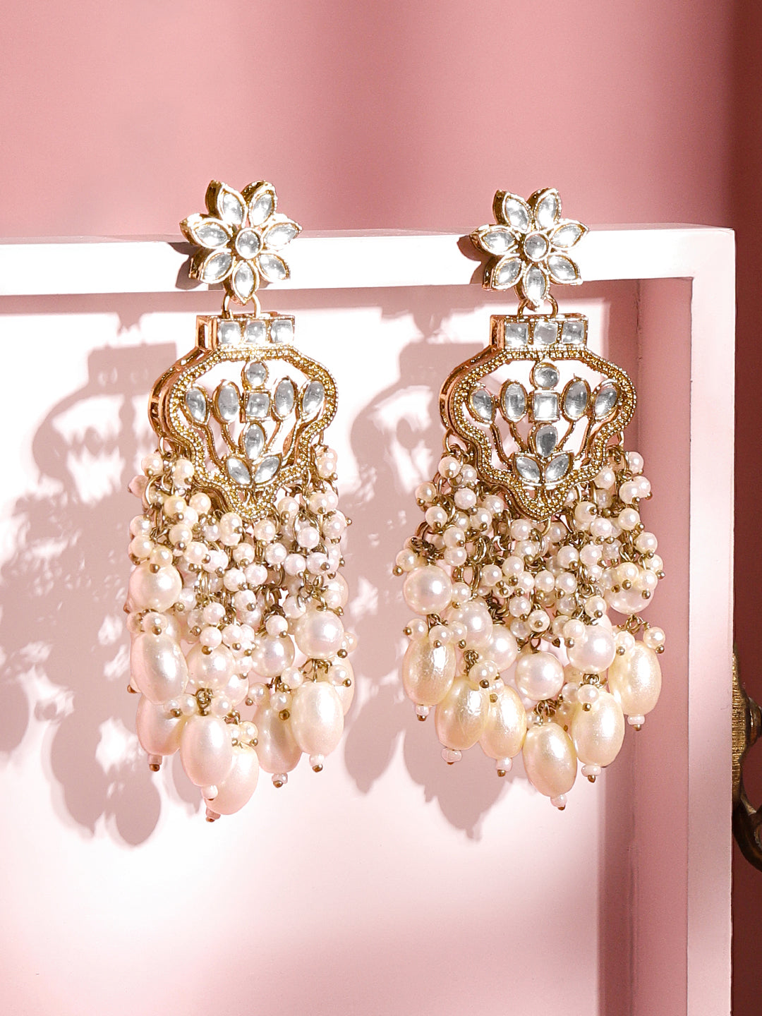 Royal Kundan Pearl Chandelier Earrings フリーサイズ